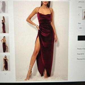 Lucy in The Sky Velvet Maxi in Red Wine with slit